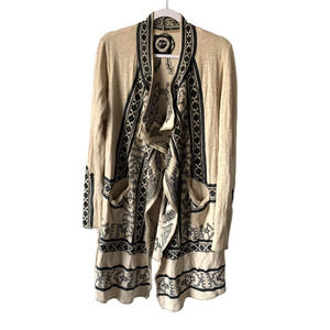Johnny Was Biya Duster Cardigan Embroidered Sweater in Tan, size M